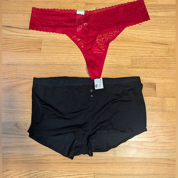 Set of 3X Auden Intimates 1 Red Lace Thong & 1 Solid Black BoyShorts - Picture 1 of 4